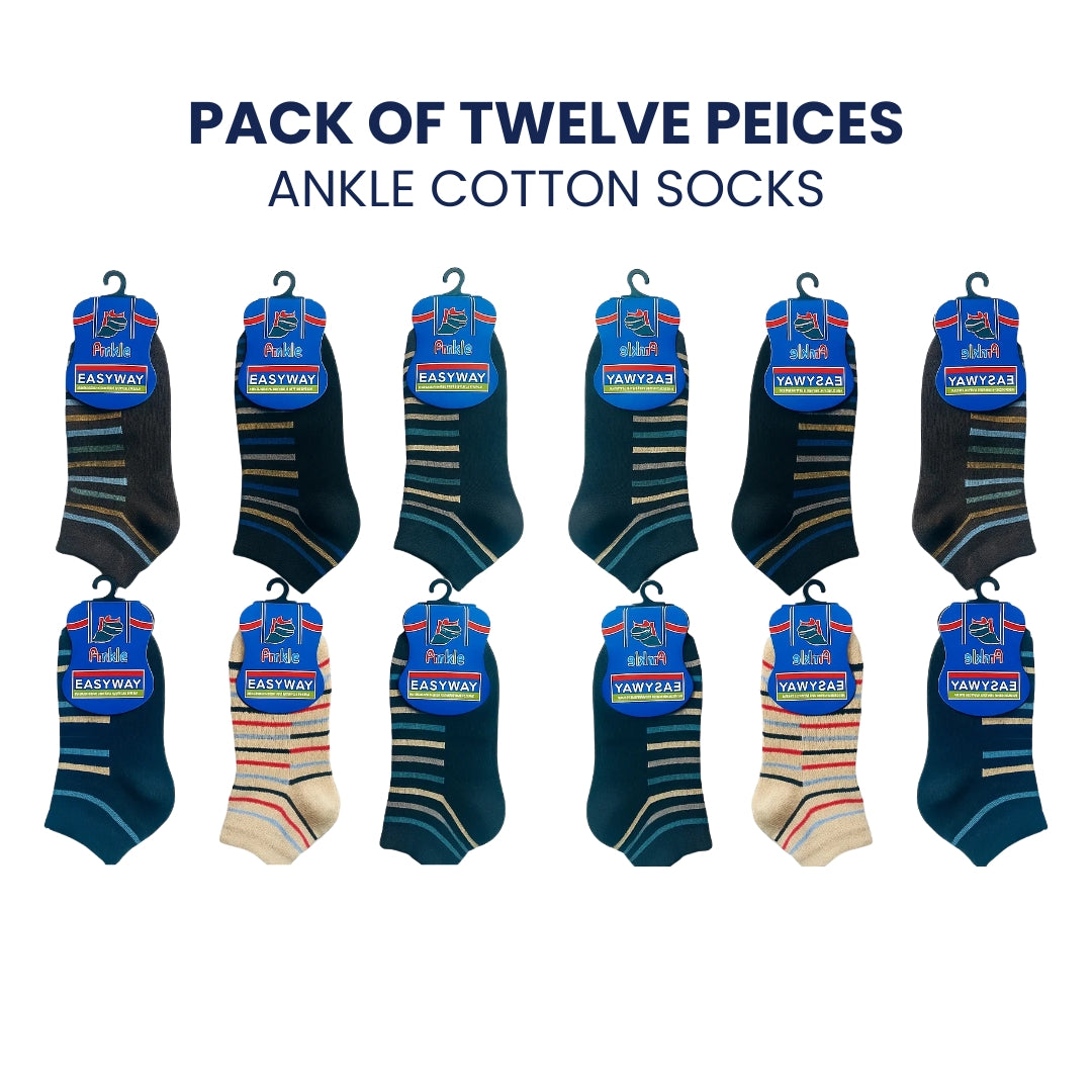 Pack of 12 Easyway Ankle Cotton Socks – Comfortable and Stylish, Soft Cotton