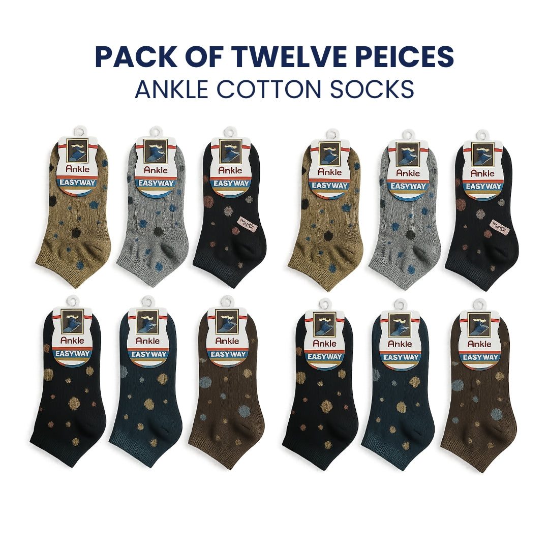 Pack of 12 Easyway Ankle Cotton Socks – Stylish and Comfortable, Polka Dot Design