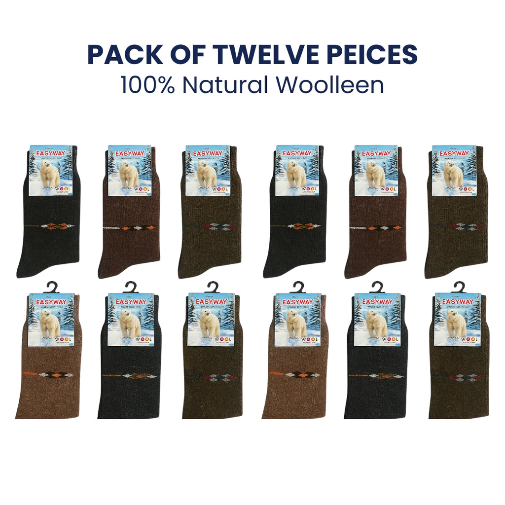 Pack of 12 Premium Wool Socks – 100% Natural Wool, Soft and Comfortable