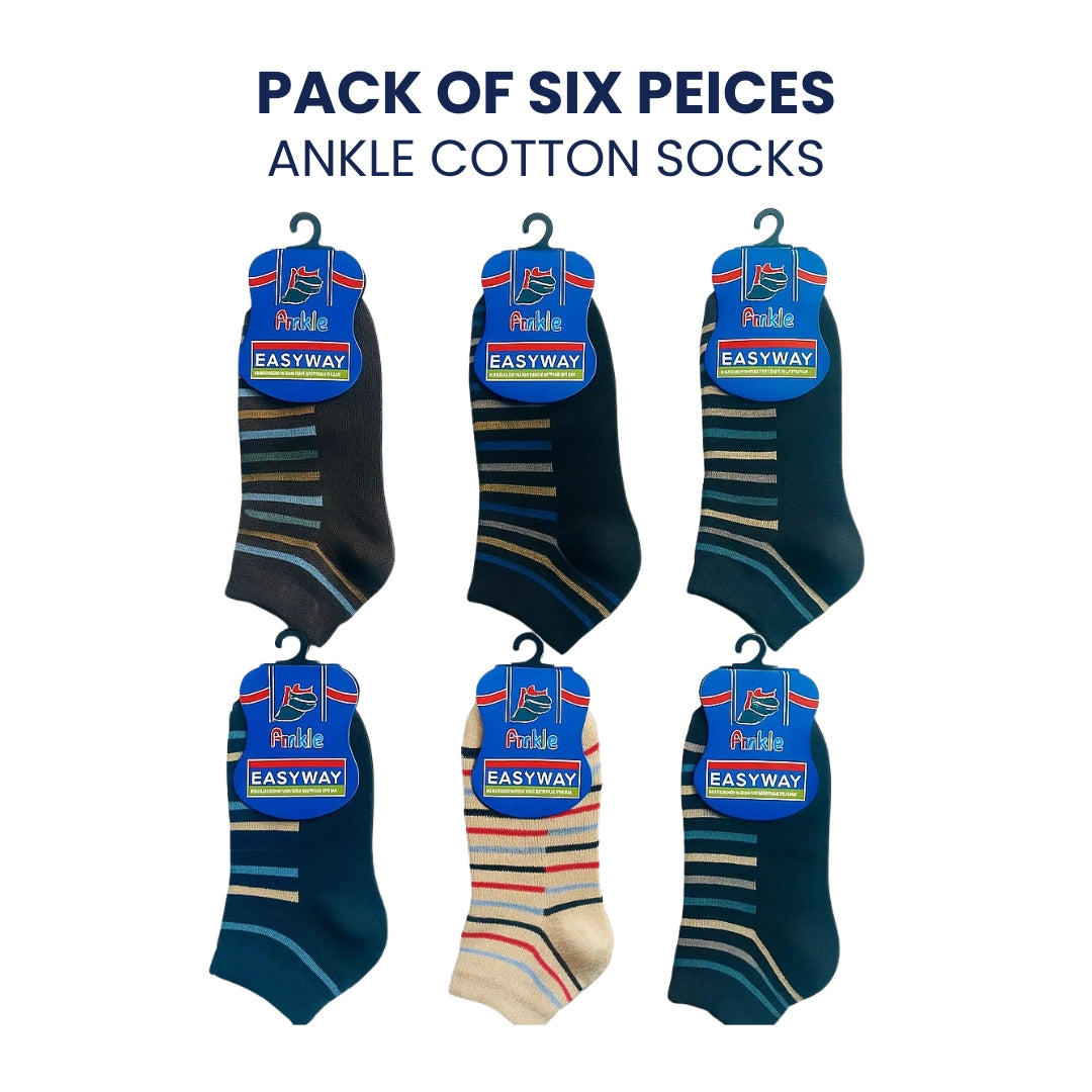 Pack of 6 Easyway Ankle Cotton Socks – Comfortable and Stylish, Soft Cotton