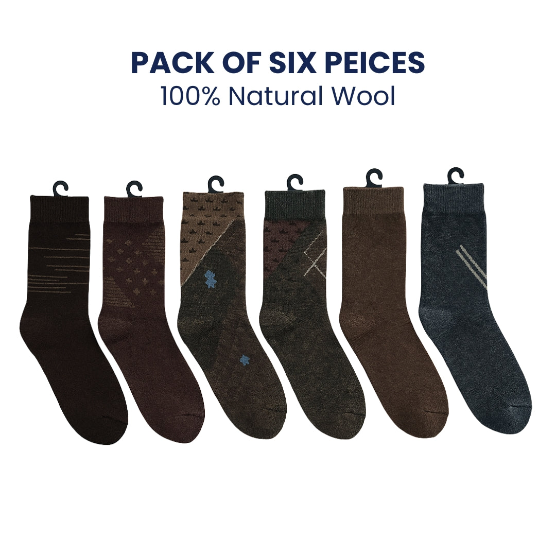 Pack of 6 Premium Wool Socks – 100% Natural Wool, Stylish & Warm