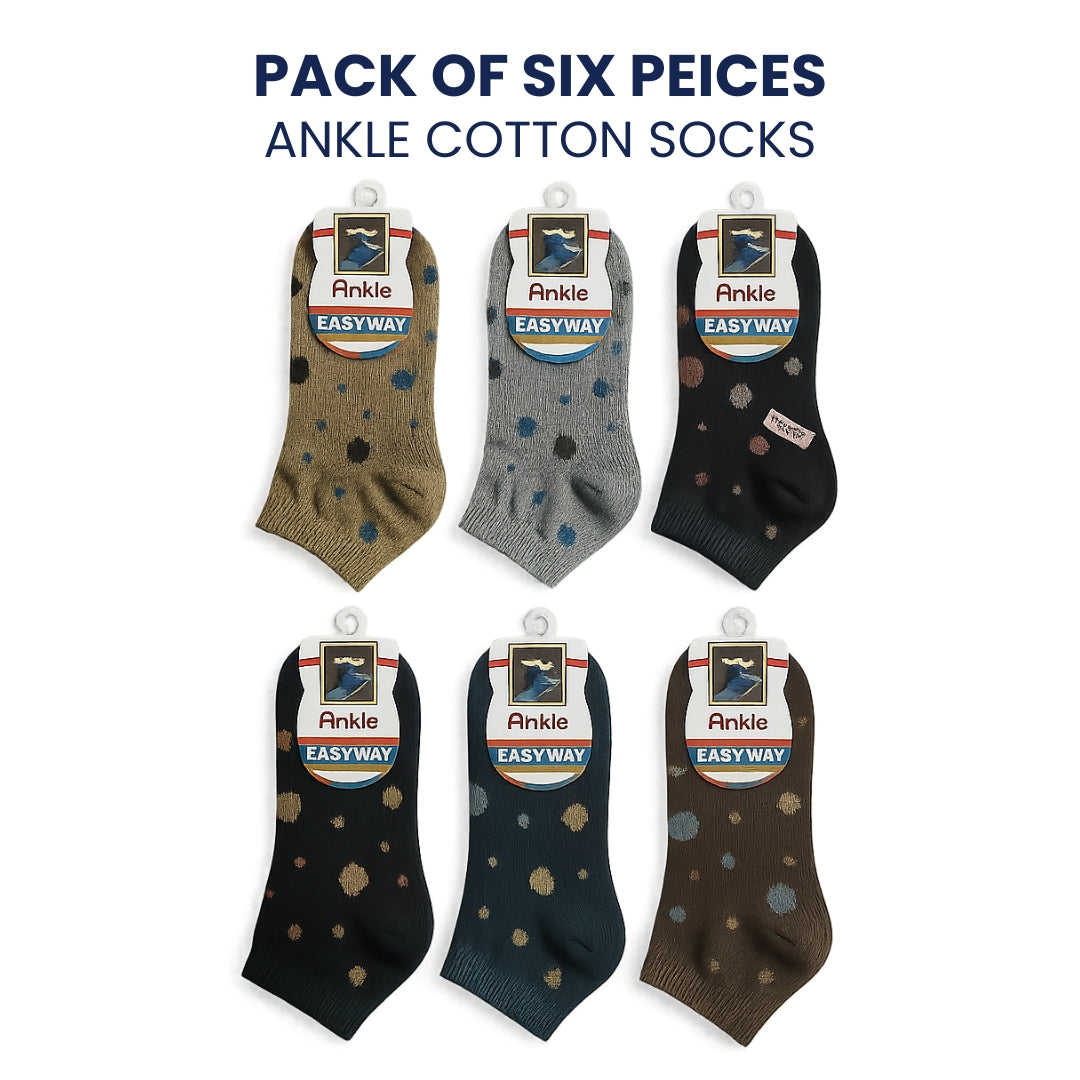 Pack of 6 Easyway Ankle Cotton Socks – Stylish and Comfortable, Polka Dot Design
